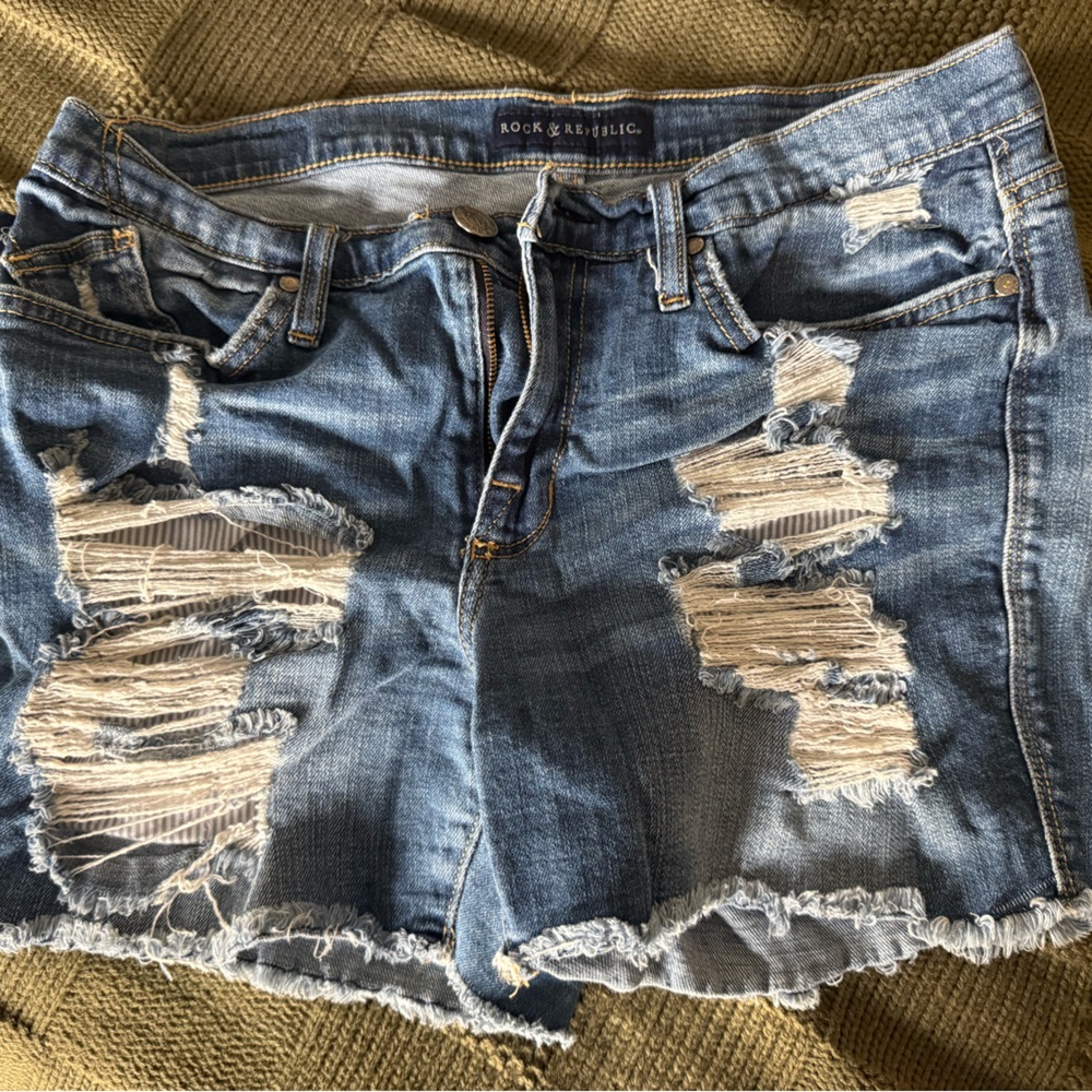 Rock & Republic Light Blue Striped Denim Shorts